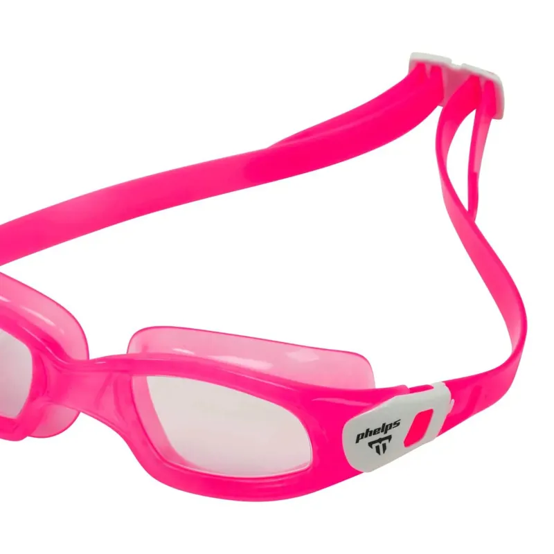 Aqua Sphere Michael Phelps Tiburon Kid Swim Goggles Clear Lens Pink/White-3